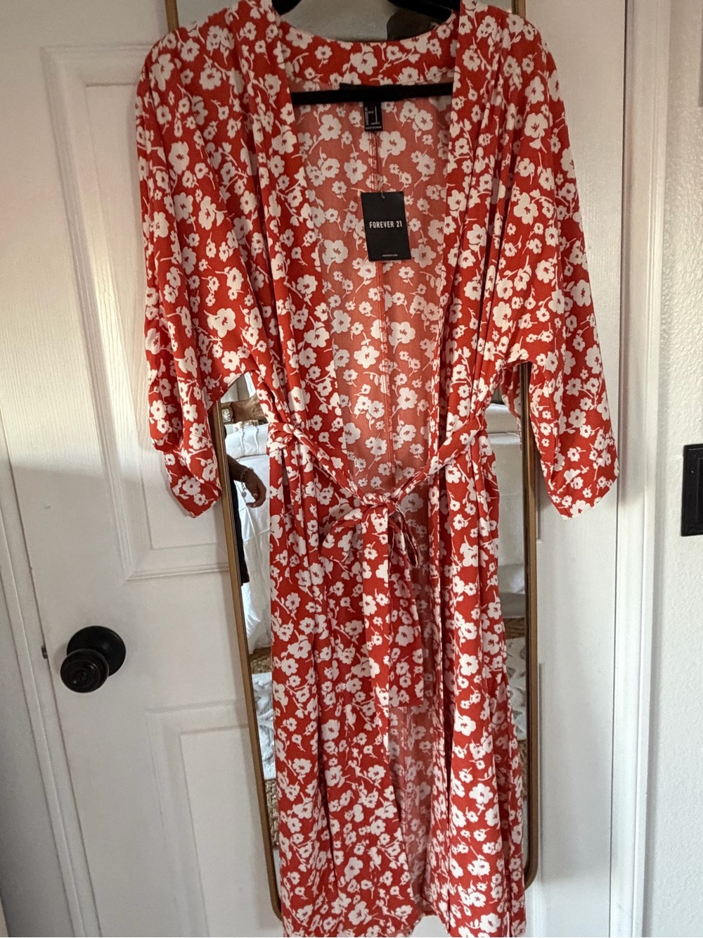 Forever 21 Red and White Floral Midi Wrap Dress